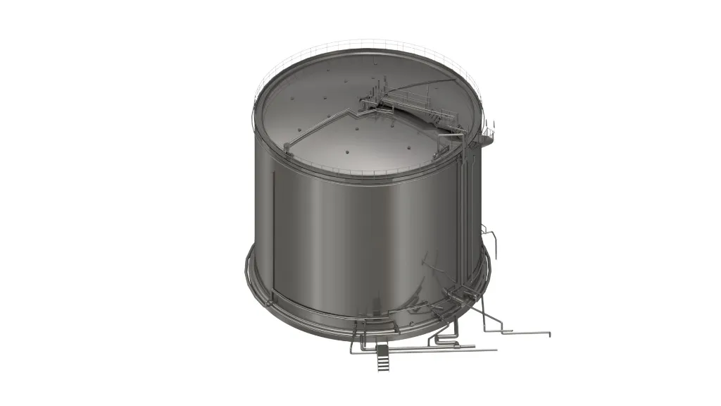 3D Engineering van RVS Opslagtank - Hoog aanzicht