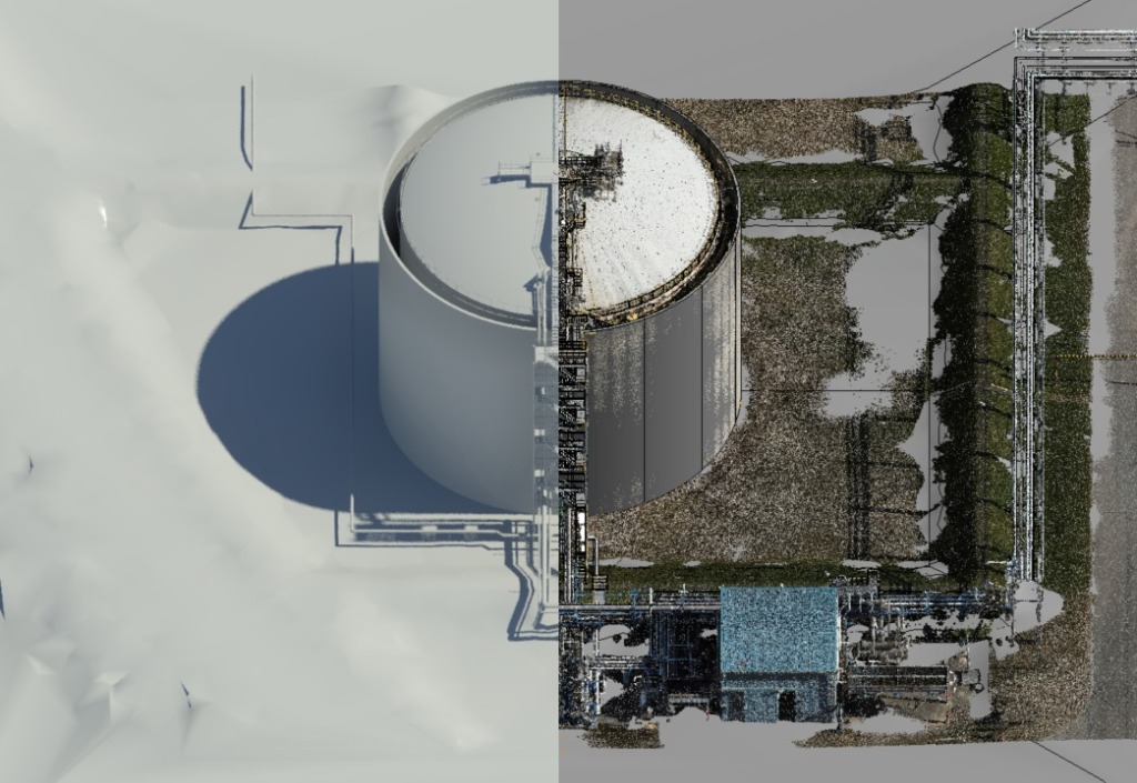 Links: CAD model. Rechts: Point Cloud scan